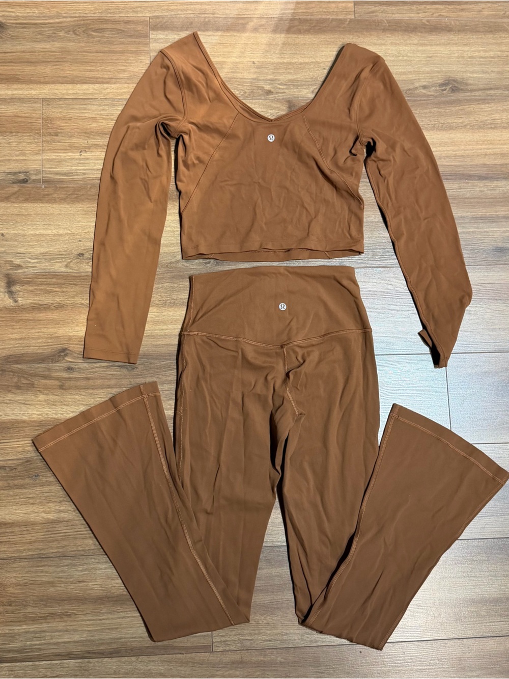 lululemon athletica Brown Long Sleeve Top & Flare Leg Leggings Set